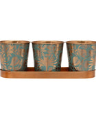 Set of 3 Bronze Leaf Pots with Tray