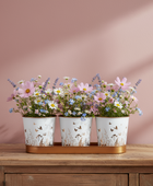 Set of 3 Bronze & White Meadow Pots with Tray