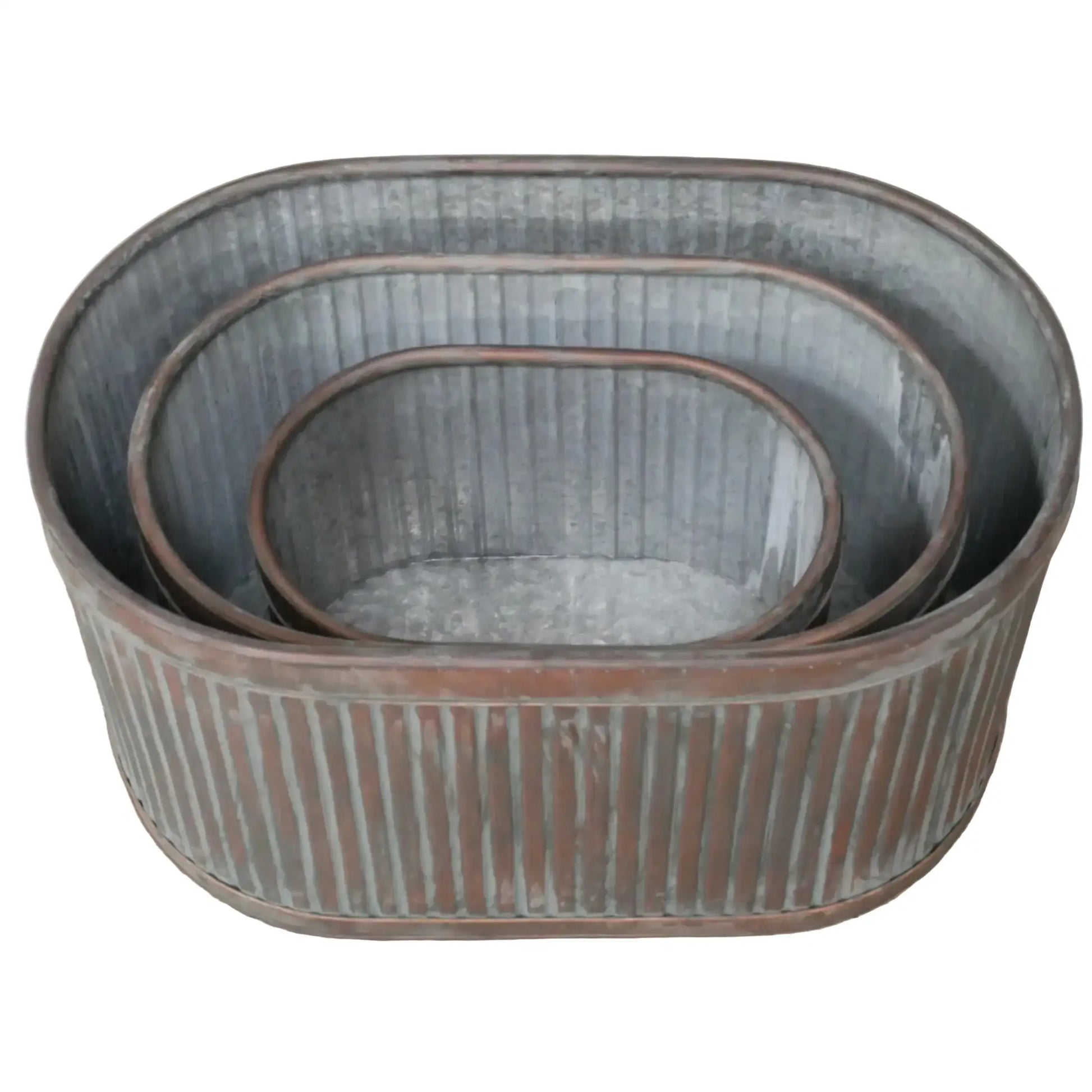 Set of 3 Copper Tone Fluted Planters 1