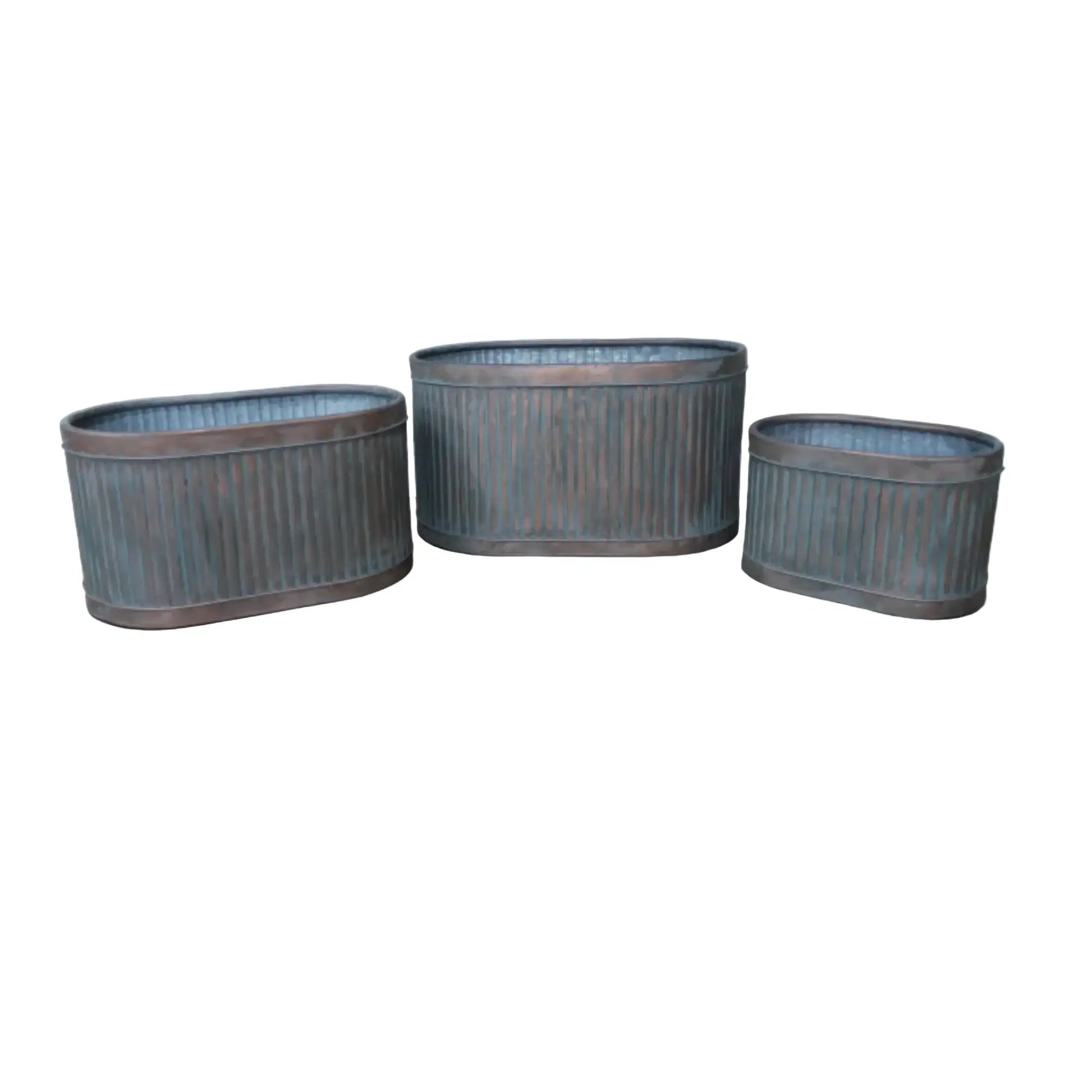 Set of 3 Copper Tone Fluted Planters 5