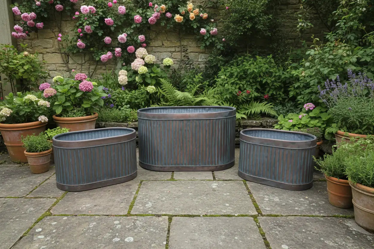 Set of 3 Copper Tone Fluted Planters 6