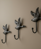 Set of 3 Distressed Black Flying Duck Wall Hooks 55