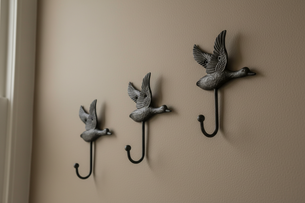 Set of 3 Distressed Black Flying Duck Wall Hooks 55