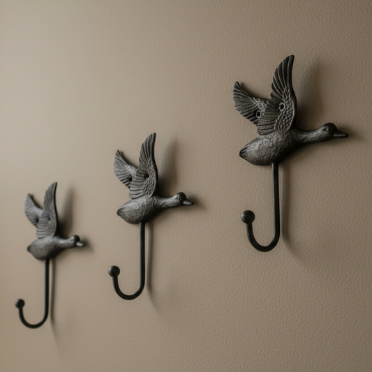 Set of 3 Distressed Black Flying Duck Wall Hooks