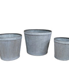 Set of 3 Distressed Metal Fluted Planters