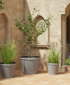 Set of 3 Distressed Metal Fluted Planters