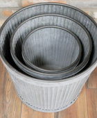 Set of 3 Distressed Metal Fluted Planters