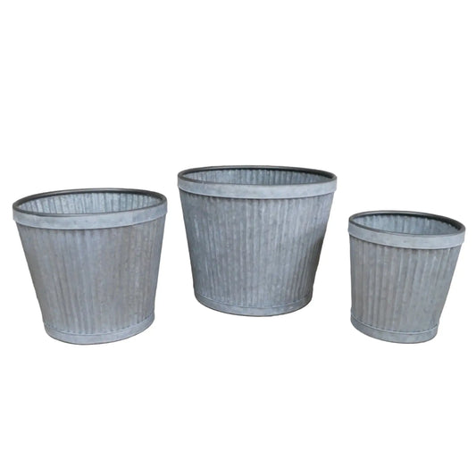 Set of 3 Distressed Metal Fluted Planters