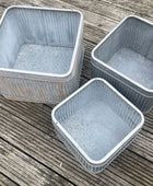 Set of 3 Distressed Square Ribbed Planters