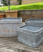 Set of 3 Distressed Square Ribbed Planters