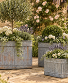 Set of 3 Distressed Square Ribbed Planters