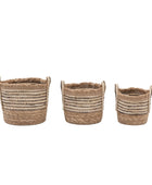 Set of 3 Fringed Brown Woven Storage Baskets 2