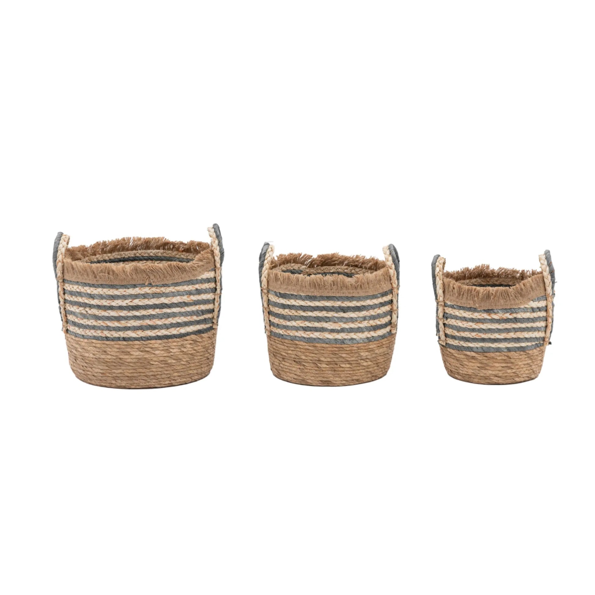 Set of 3 Fringed Woven Storage Baskets 1