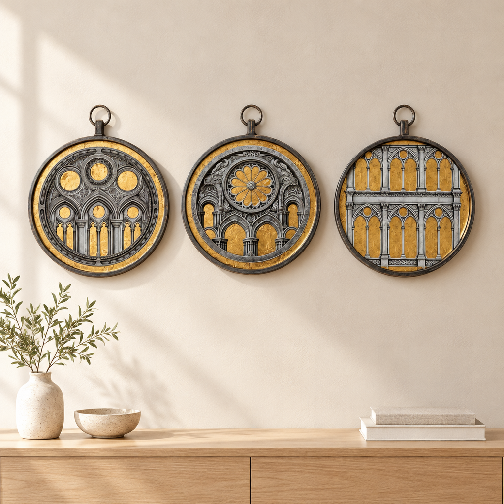 SET OF 3 METAL-FRAMED NEOCLASSICAL ARCHITECTURE WALL ART PRINTS