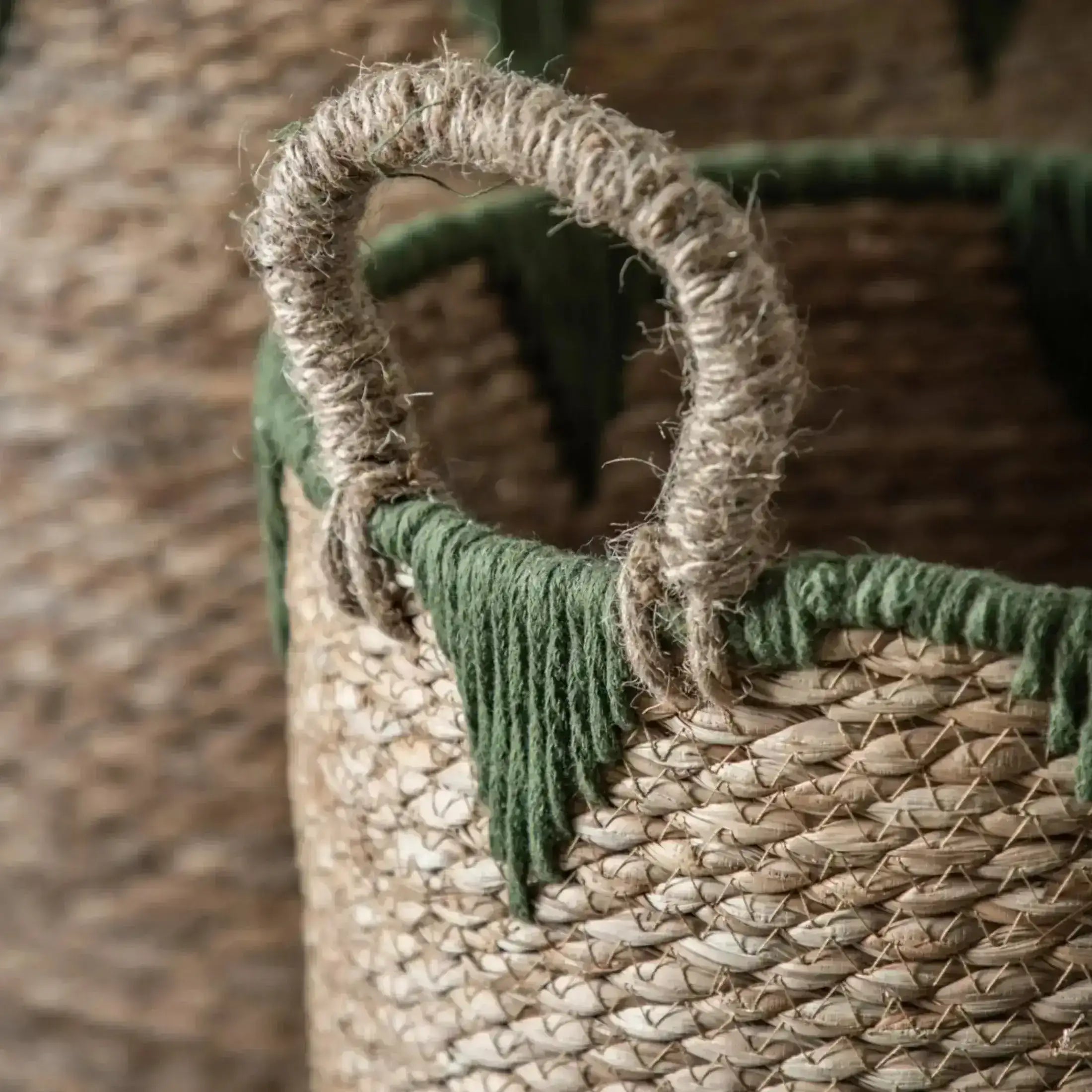 Set of 3 Green Triangle Design Woven Baskets | The Farthing