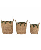 Set of 3 Green Triangle Design Woven Baskets 1