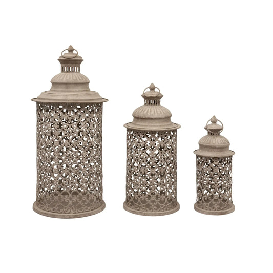 Set of three decorative lanterns with intricate patterns on a white background
