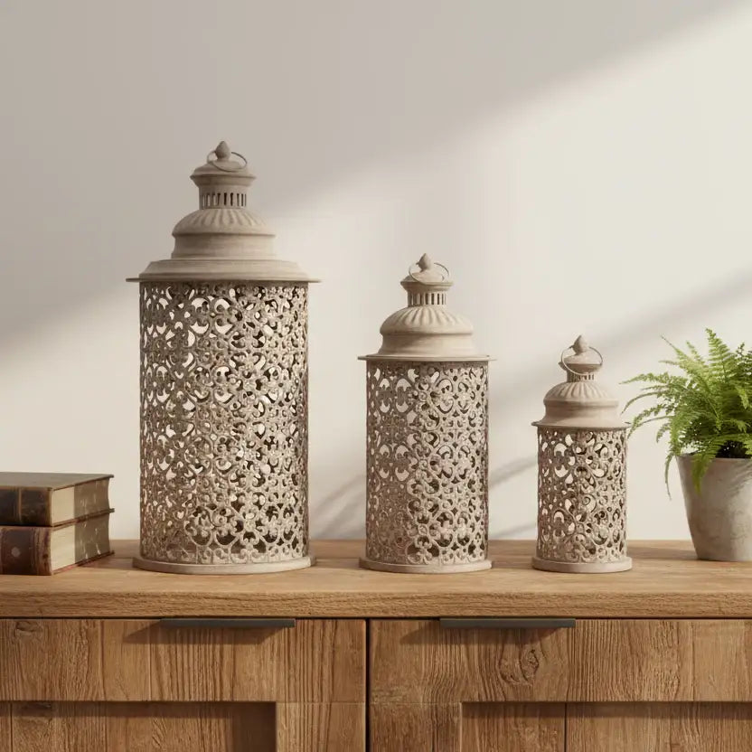 Set of 3 Large Filigree Candle Lanterns