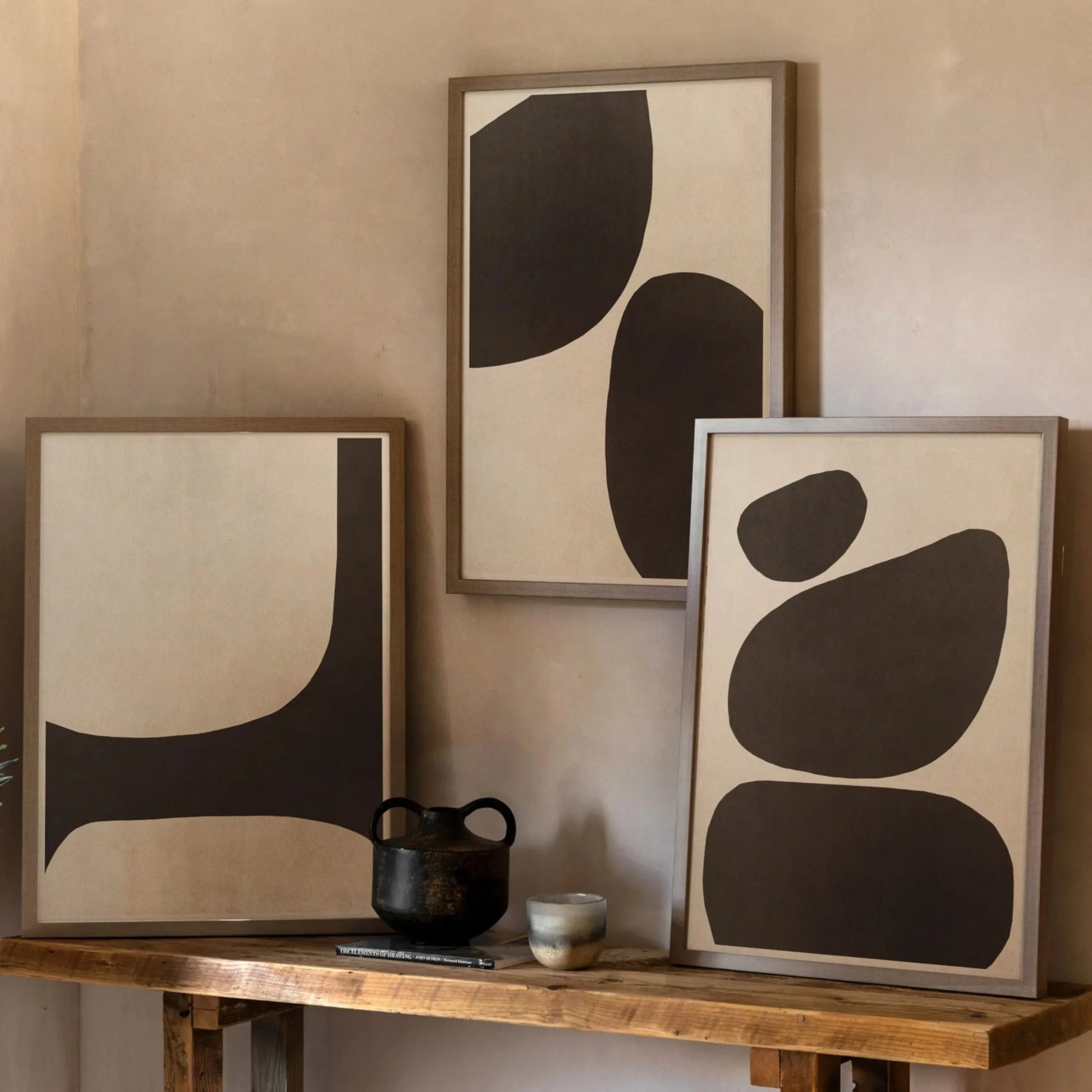 Set of 3 Organic Shapes Framed Canvases | Farthing  2