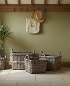 Set of 3 Square Roll Top Rattan Baskets