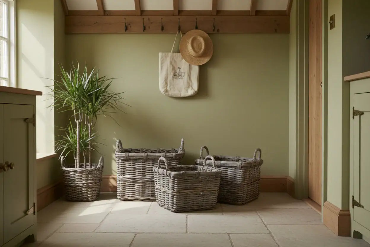 Set of 3 Square Roll Top Rattan Baskets