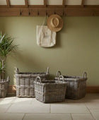Set of 3 Square Roll Top Rattan Baskets