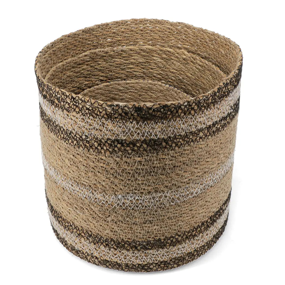 Set of 3 Striped Seagrass Storage Baskets 4