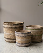 Set of 3 Striped Seagrass Storage Baskets