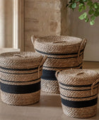 Set of 3 Woven Stripe Storage Baskets with Lids 2