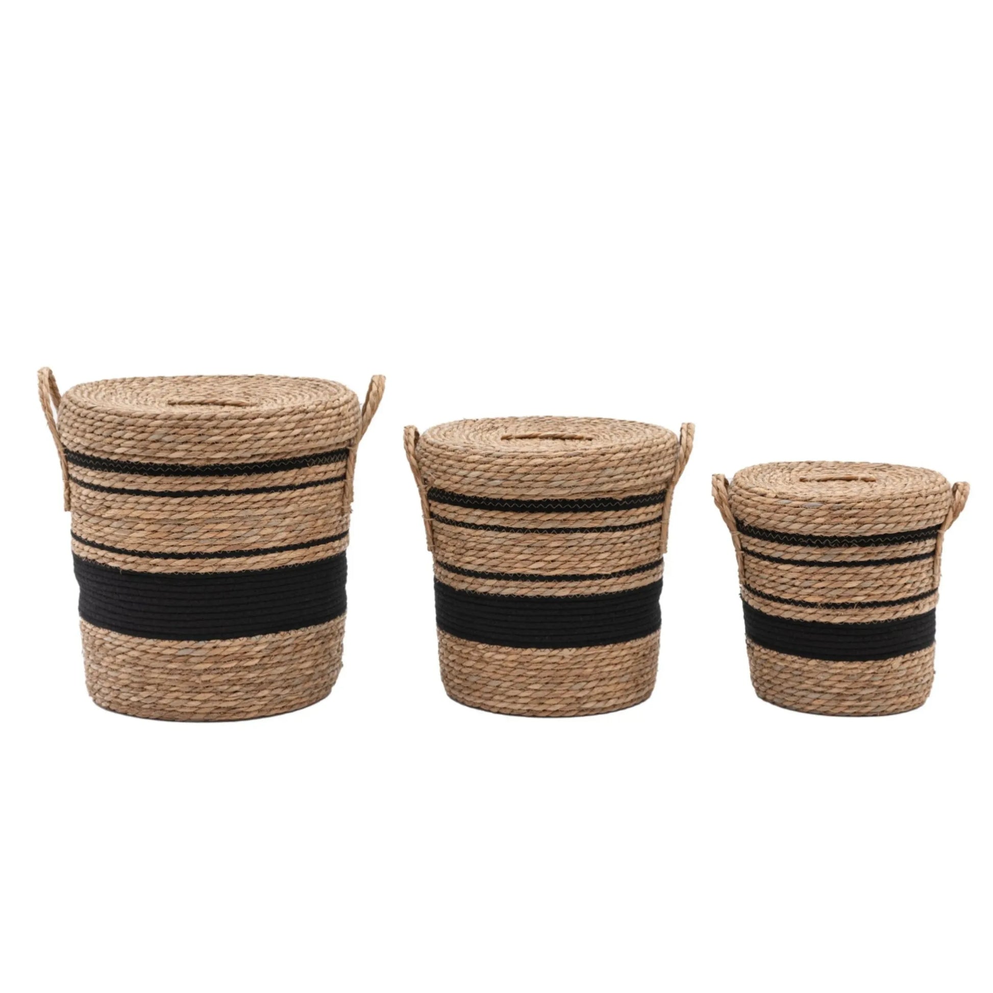 Set of 3 Woven Stripe Storage Baskets with Lids 1