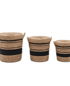 Set of 3 Woven Stripe Storage Baskets with Lids 1