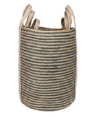 Set of 3 Tall Green Striped Jute Storage Baskets 5