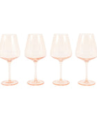 Four pink wine glasses on a white background