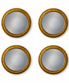 Set of 4 Antique Gold Round Convex Framed Mirrors