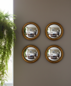 Set of 4 Antique Gold Round Convex Framed Mirrors