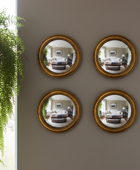 Set of 4 Antique Gold Round Convex Framed Mirrors