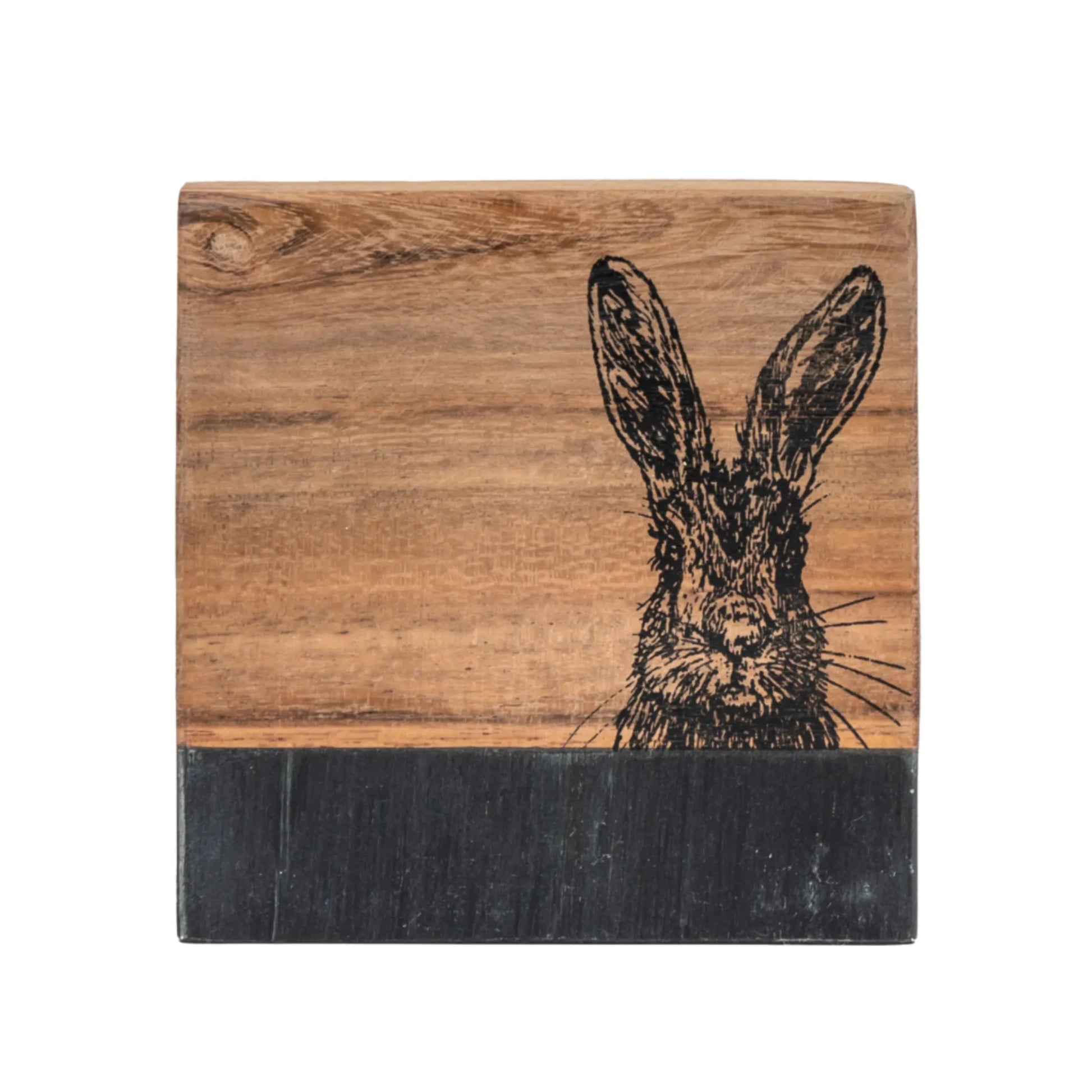 Set of 4 Black Marble & Wood Hare Coasters 2