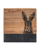 Set of 4 Black Marble & Wood Hare Coasters 2