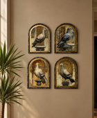 SET OF 4 METAL-FRAMED GOLD NEOCLASSICAL PIGEON WALL ART PRINTS
