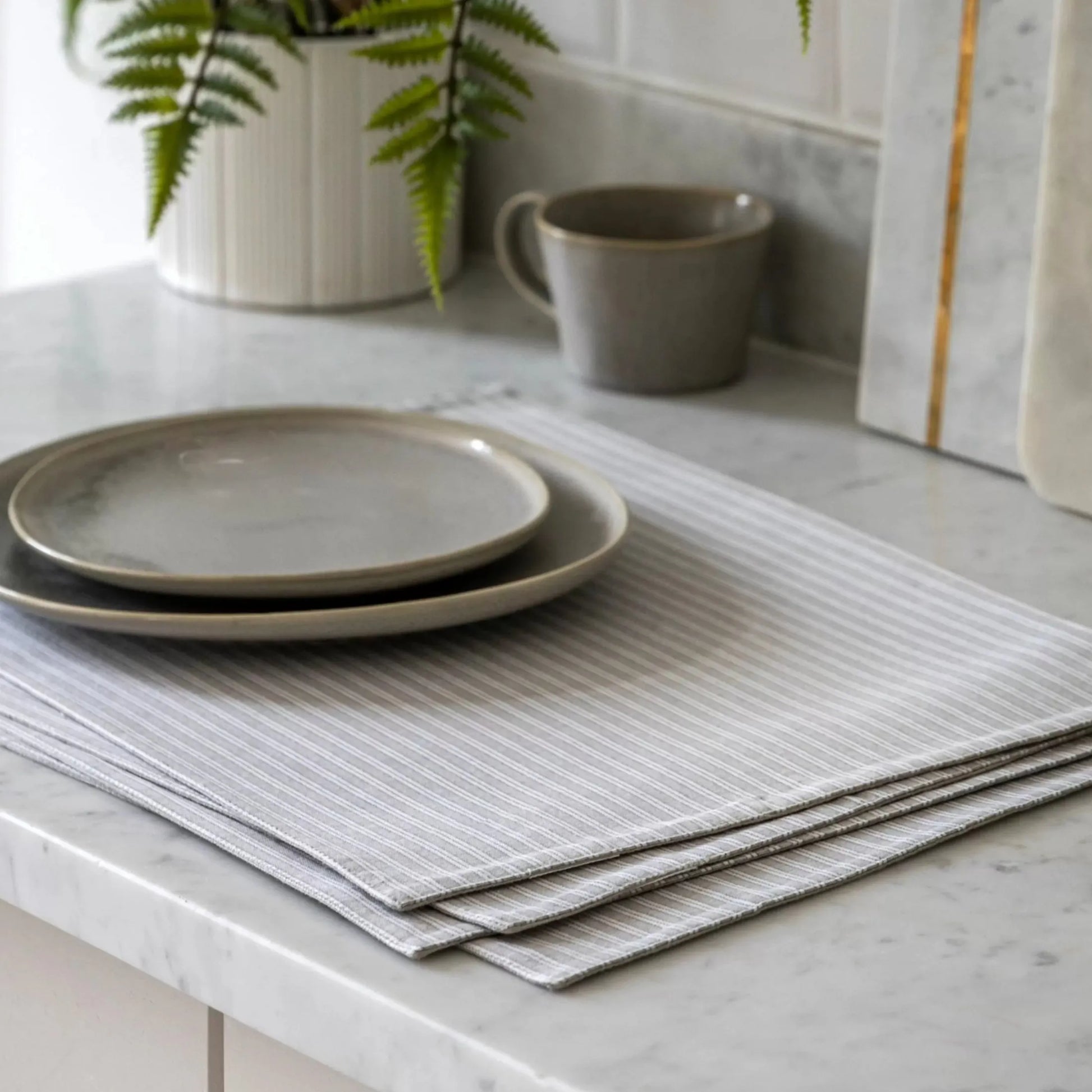 Set of 4 Grey Striped Cotton Placemats