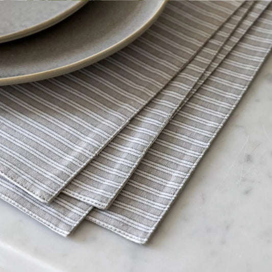 Set of 4 Grey Striped Cotton Placemats 54