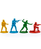 Four colorful toy soldier figurines on a white background