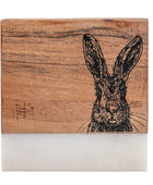 Set of 4 White Marble & Wood Hare Coasters 2