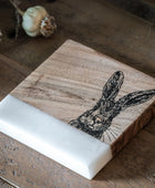 Set of 4 White Marble & Wood Hare Coasters 4