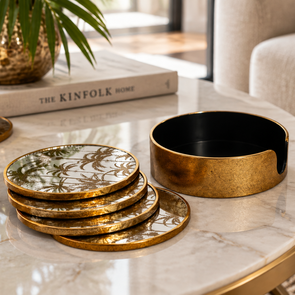 Set of 4 Mirrored Palm Tree Coasters
