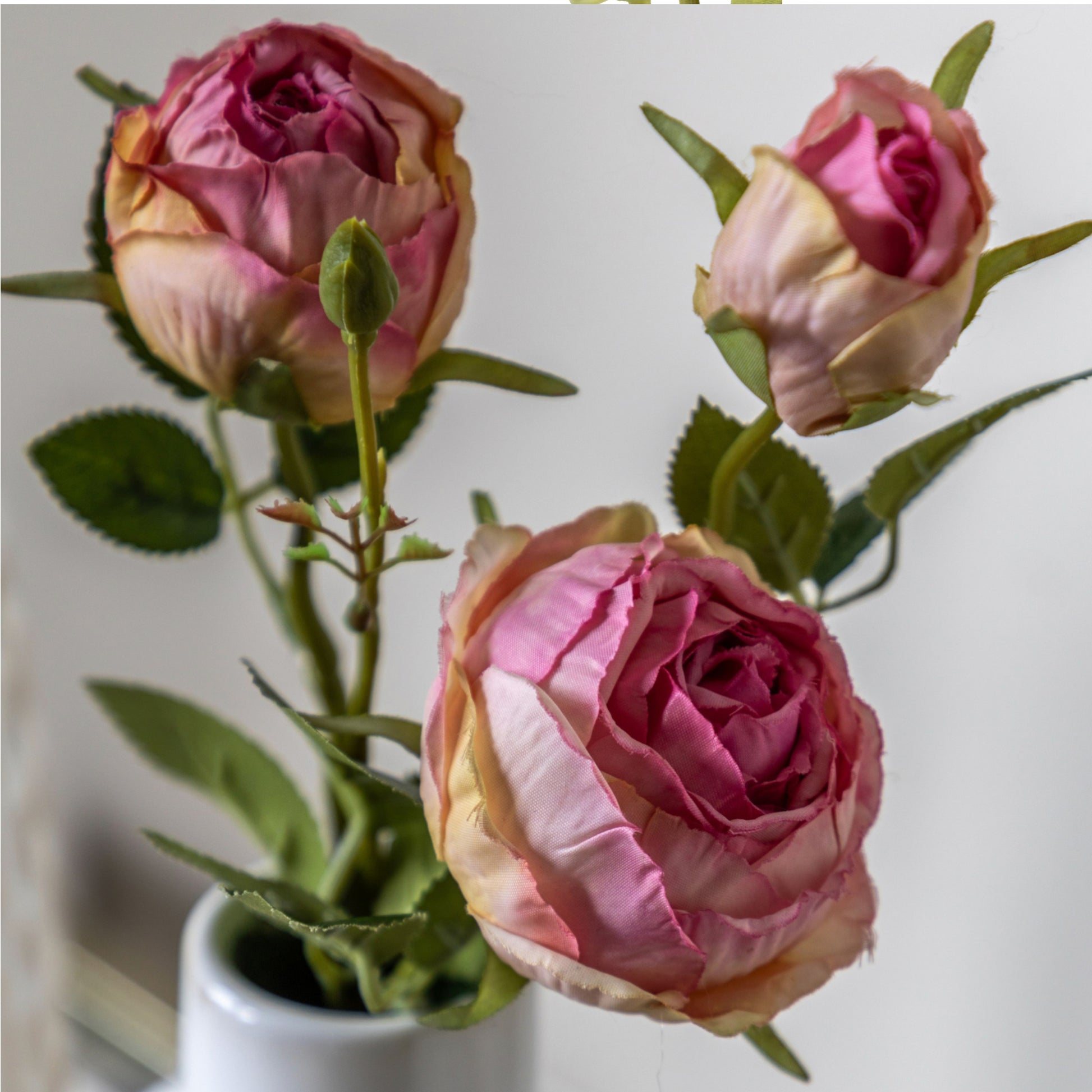 Set of 6 Faux Vintage Pink Rose Stems