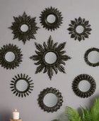 Set of 9 Sunburst Antique Black Framed Mirrors