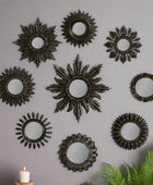Set of 9 Sunburst Antique Black Framed Mirrors