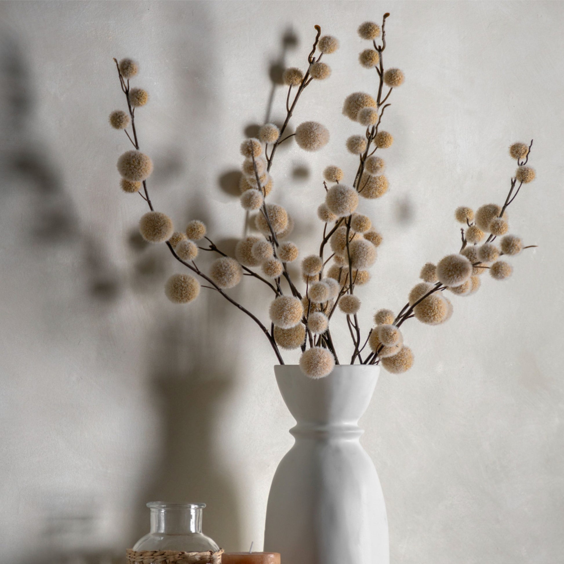 Set of Six Faux Ivory Pom Pom Stems