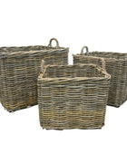 Set of 3 Rustic Square Rattan Baskets with Handles - The Farthing